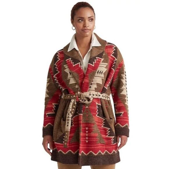 Lauren Ralph Lauren Sweaters - Lauren Ralph Lauren Womens Southwestern Belted Knit Cardigan size 2X Multi